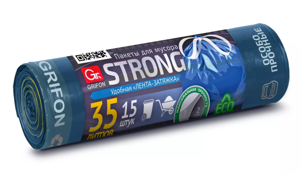 Мешки для мусора Grifon STRONG 35л/15шт двухслойные с завязками