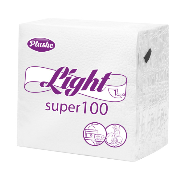 Салфетки бумажные Plushe Light однослойные  75шт 22,5х22,5см белые