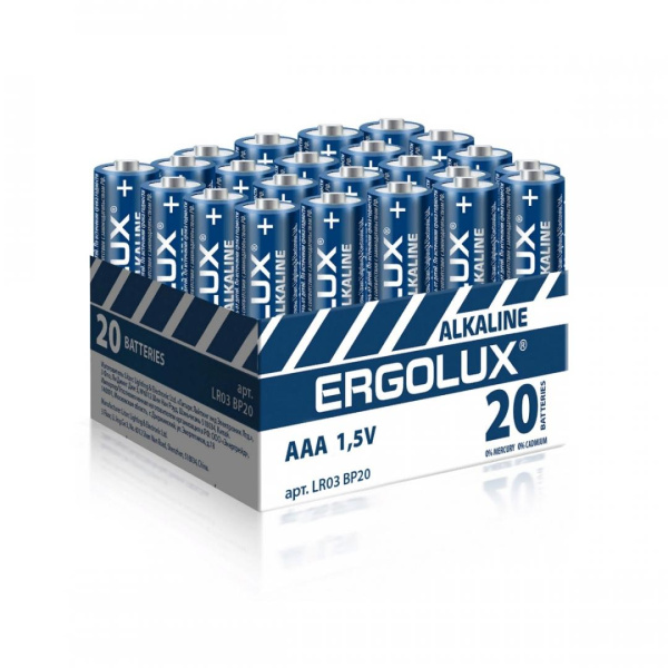 Батарейки алкалиновые ААА LR03 Ergolux ВР20 4шт /4/20/480