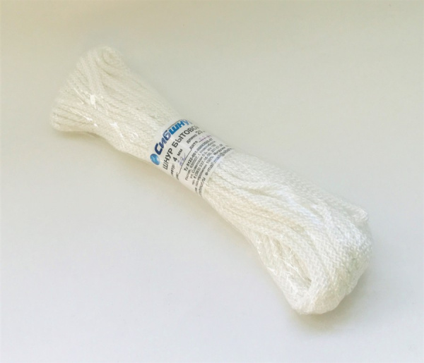 Шнур полипропилен плетеный 20м d-4мм бытовой Сибшнур /20255/