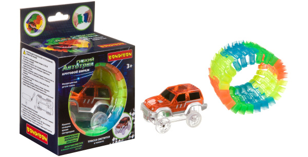 Автотрек Bondibon "Круговой вираж" , со светящейся трассой и машинкой, 15x8x11,2 см