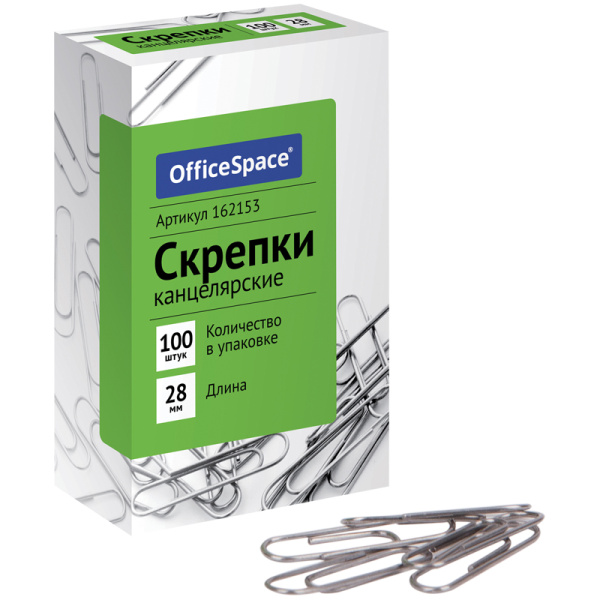 Скрепки канцелярские 100шт 28мм OfficeSpace