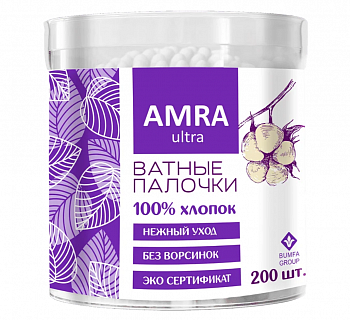 Ватные палочки 200шт AMRA цилиндр (У-24)