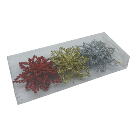 Украшение новогоднее Цветок ( 3шт) 9,5см /QS92-SS10121/