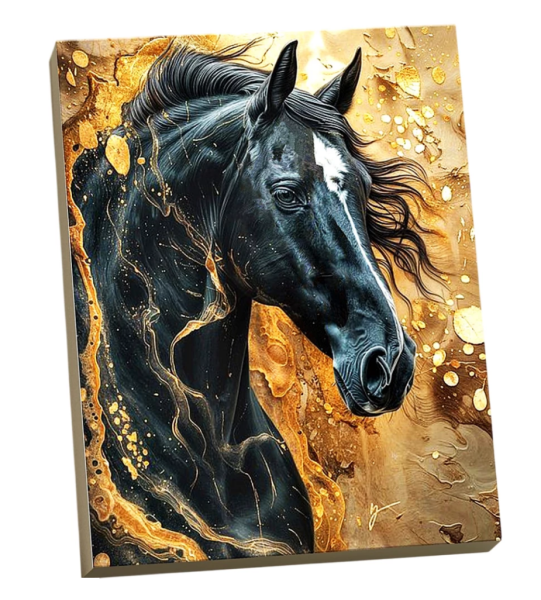 Картина по номерам  40*50см с поталью Черная Лошадь