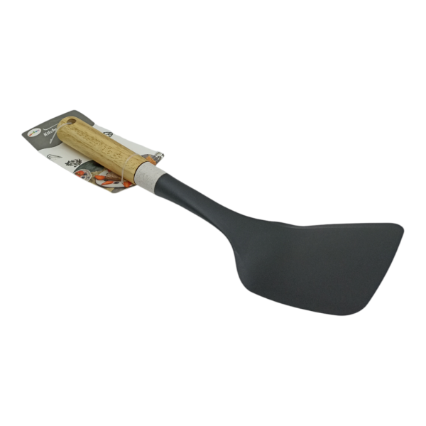 Лопатка кухонная силиконовая с деревянной ручкой со вставкой, черная Лопатка кухонная силиконовая с деревянной ручкой со вставкой, черная