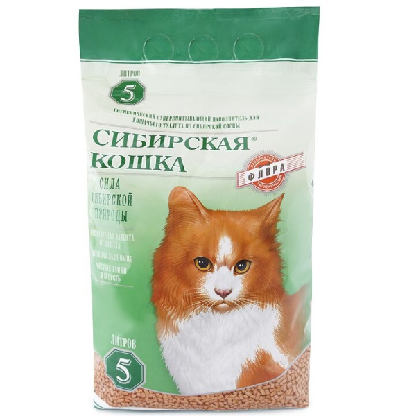 Наполнитель впитывающий Сибирская кошка 5л древесный, Флора /00019956/ 