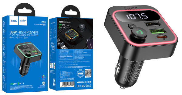 FM-трансмиттер Hoco E85, Tiger, Bluetooth, PD20W, QC3.0 чёрный