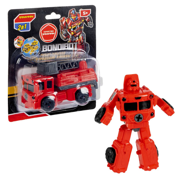 Робот-трансформер Машина Городская служба Пожарная машина красный Bondibon 13,5*11,5см