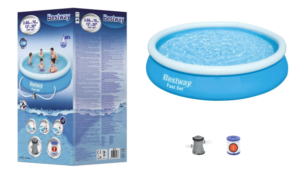 Бассейн надувной 366*76см 5377л с бортом, фильр-насос Fast Set Bestway /58009/012-003/57274/