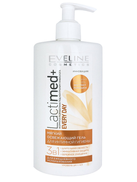 Гель для интимной гигиены Eveline 250мл мягкий освежающий,молочная кислота + экстракт ромашки (У-12)
