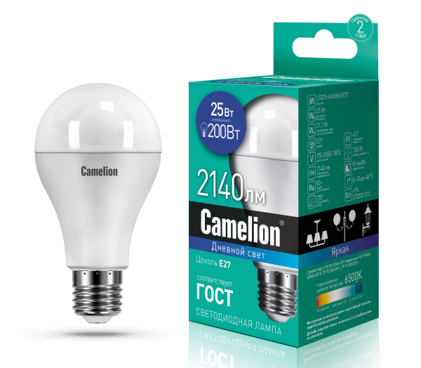 Лампа светодиодная Camelion шар LED25-A65/865/E27 25Вт 220В