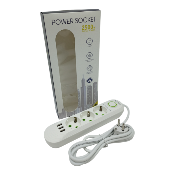 Удлинитель 1,8м 3гн  3USB белый /F03U2M/