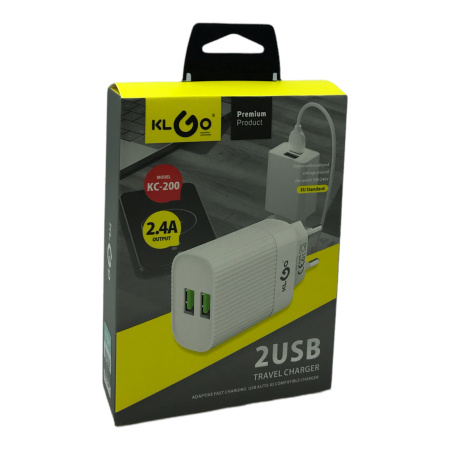 Сетевой адаптер белый 2USB 2,4A KLGO