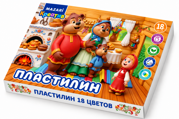 Пластилин 18цв .360г классический со стеком (У-10)