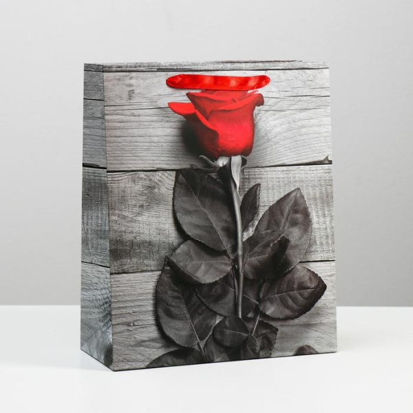 Пакет подарочный ламинированный 26х32х12см "Красная роза"