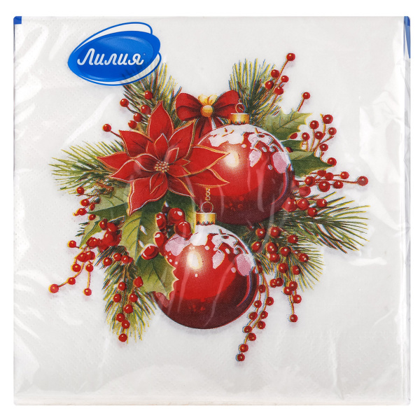 Салфетки бумажные Лилия двухслойные 20шт 33х33см Новогодняя композиция
