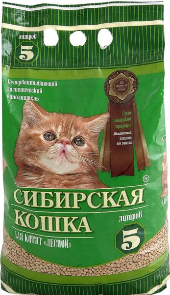 Наполнитель впитывающий Сибирская кошка для котят 5л древесный, лесной /00024448/