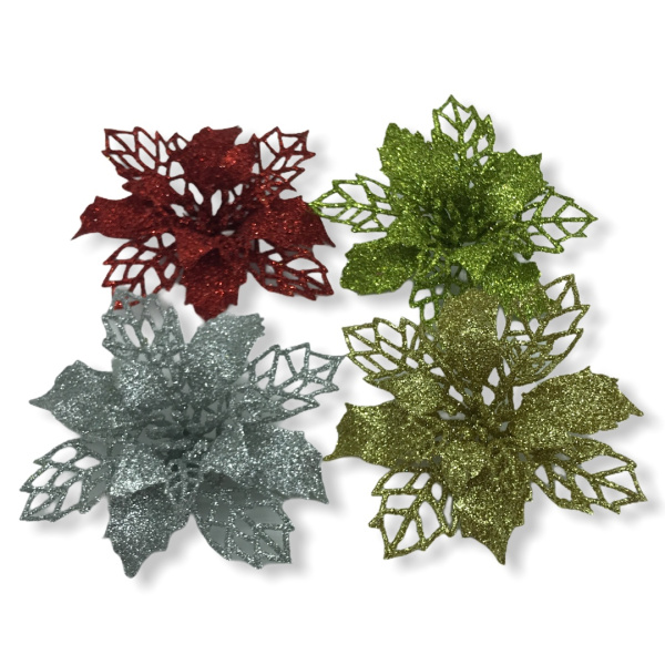 Украшение новогоднее Цветок ( 4шт) 10см /QS130-6E06386/09-7-178/QS157-7Y157203/QS93-SE10005/