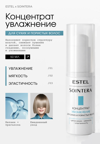 Estel Sointera Концентрат "Увлажнение" для сухих и пористых волос 50мл /S/M/F50/