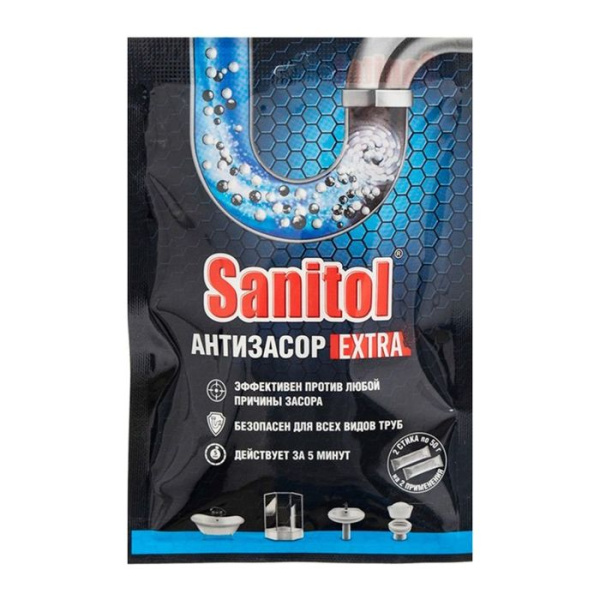 Средство для прочистки труб Sanitol 2 саше по 50г Антизасор Extra