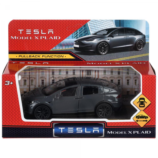 Машина инерц. "Технопарк" Tesla открываются двери и багажник 12см (У-72)