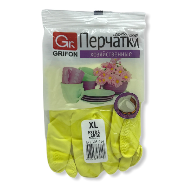 Перчатки латексные Grifon с хлопковым напылением р-р XL (У-12) /303-014/1/