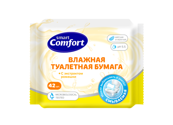 Туалетная бумага влажная Smart Comfort 42шт с ромашкой