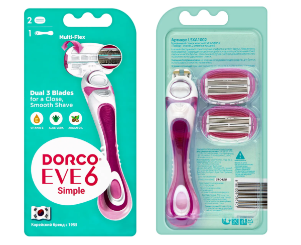Станок для бритья жен. Dorco Eve3+3 6 лезвий 2 сменные кассеты