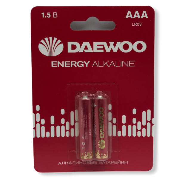 Батарейки алкалиновые ААА LR03 Daewoo Energy на блистере /2/20/480/