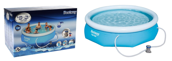 Бассейн надувной 305*76см 3638л с бортом, фильтр-насос 1249 л/ч Fast Set Bestway /58098/57270/