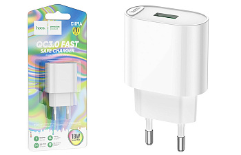 Зарядное устройство сетевое Hoco 18Вт 1xUSB, 3.0A белое