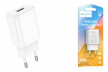 Зарядное устройство сетевое Hoco C134A 1xUSB, 2.4A, 12W, белое