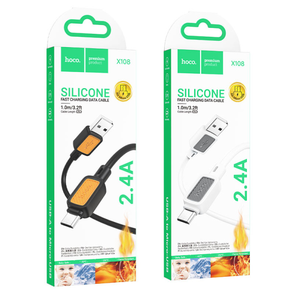 Кабель USB микро USB HOCO X108 Benefit, 1.0м, круглый, 2.4А, силикон 