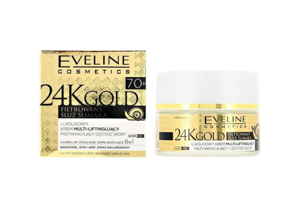 Крем-лифтинг для лица Eveline 24K GOLD 50мл восстанавливающий плотность кожи 70+