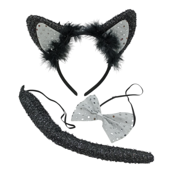 Ободок карнавальный Ушки Кошки с бабочкой и хвостом (У-12)