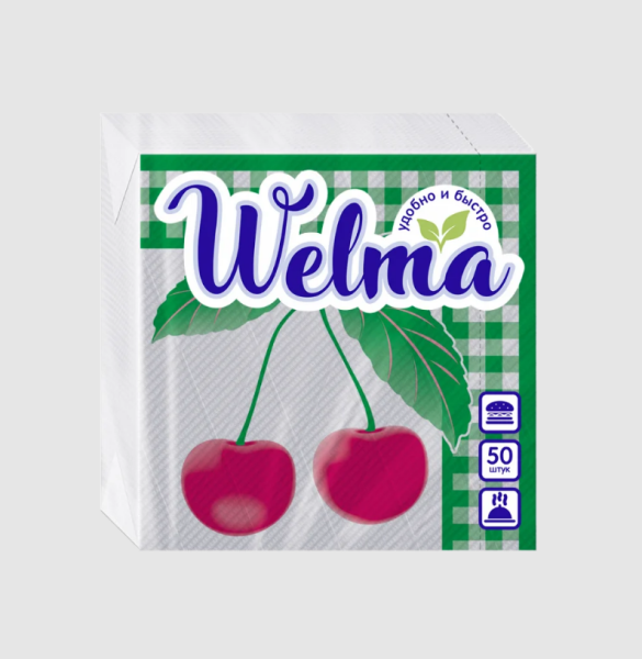 Салфетки бумажные Welma однослойные 50шт вишня