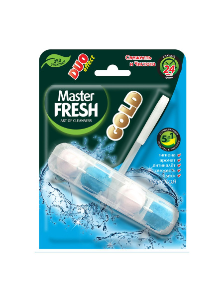 Чистящий блок для унитаза Master Fresh Duo Effect Gold 5 в 1 морской