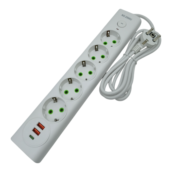 Удлинитель 1,8м 5гн  2USB, 1 Type-C белый /2566/