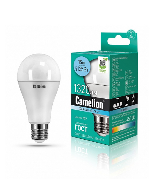 Лампа светодиодная Camelion шар LED15-A60/845/E27 15Вт 220В