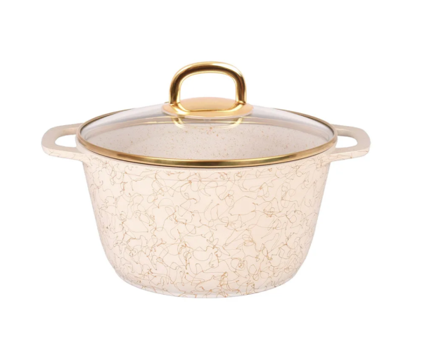 Кастрюля  3,5л с кышкой, антипригарное покрытие белый-золотой Грация (У-3)